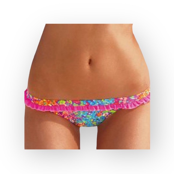 Victoria’s Secret Swim 𑁍 Floral Ruffle Bandeau 2 Piece Bikini Set 𑁍 Fuchsia M - Picture 14 of 16